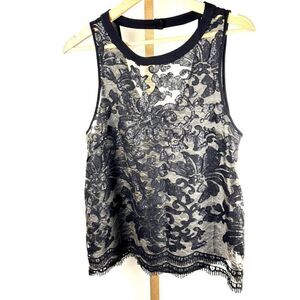 GORGEOUS ASTR Sheer, Lacy Sleeveless Black Top w/ Sequins, Fringe, Size S EUC